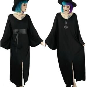 FOXBLOOD | Black Signature Stretch Autopsy Maxi Dress Bell Sleeves Cocoon | 3XL
